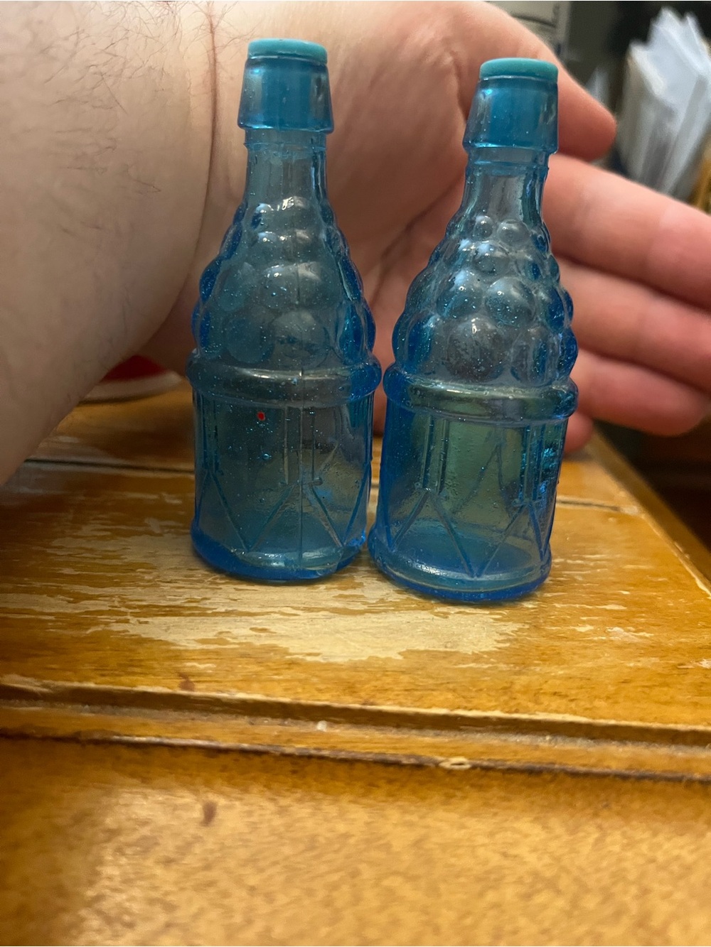 Vintage Blue Glass Salt and Pepper Shakers - Pair